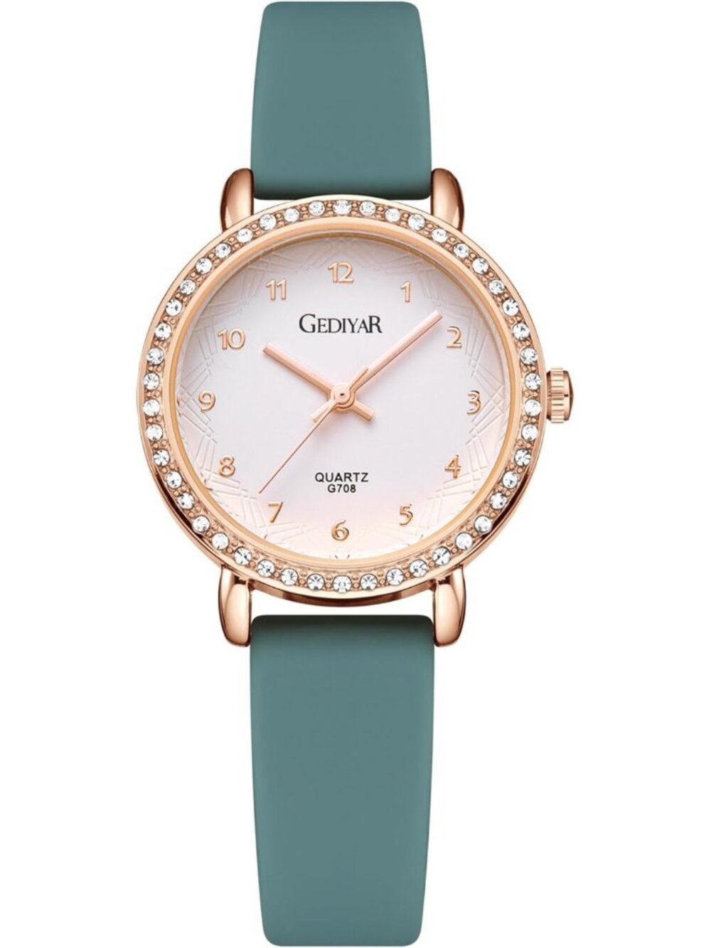 Women's Green Analog Quartz Crystal Rhinestone Bezel Waterproof Wrist Watch